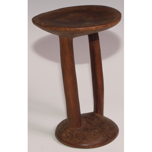 731 - Tribal Art - an East African stool or headrest, possibly Pokot, 19cm high; another (2)