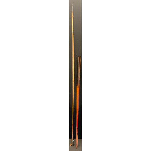 734 - Tribal Art - an Oceanic black palm bow, 173cm long, Papua New Guinea; three arrows; a spear (5)