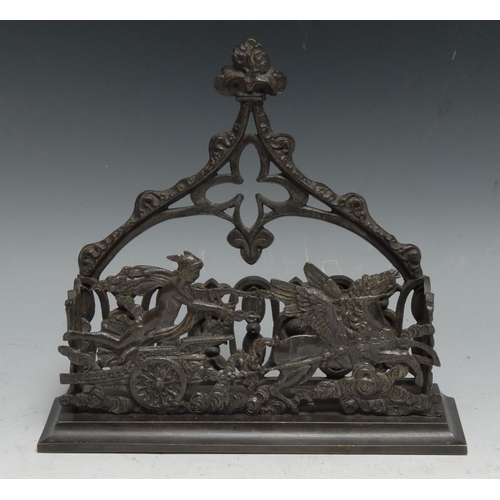 42 - A 19th century dark patinated bronze letter rack, in the Grand Tour taste with Mercury's chariot, Go... 