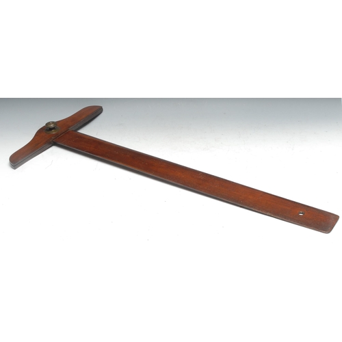 773 - A 19th century mahogany draughtsman's adjustable T-square, brass screw-fitting, 83cm l