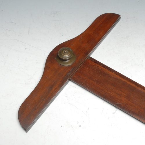 773 - A 19th century mahogany draughtsman's adjustable T-square, brass screw-fitting, 83cm l