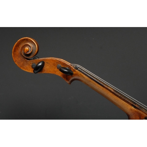 205 - A violin, the one-piece back 35.5cm long excluding button, stamped Hopf, rosewood tuning pegs, outli... 