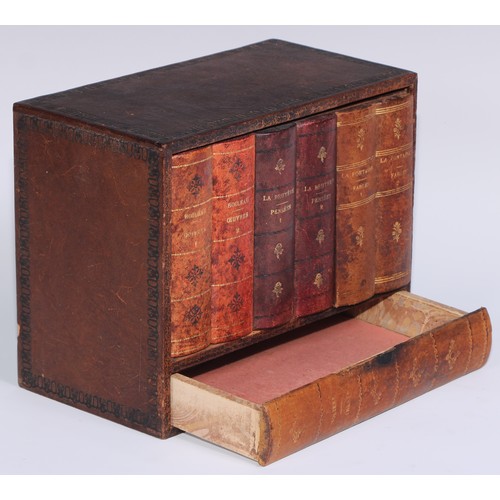 474 - A tooled and gilt leather novelty library drinks cabinet, as a row of books, the titled bindings enc... 