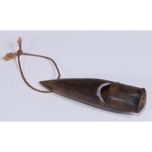 258 - A 19th century Scottish horn shepherd’s whistle, scrimshaw inscribed Ayr Farm and dated 1842, 10cm l... 