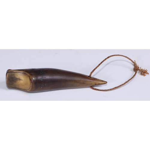 258 - A 19th century Scottish horn shepherd’s whistle, scrimshaw inscribed Ayr Farm and dated 1842, 10cm l... 