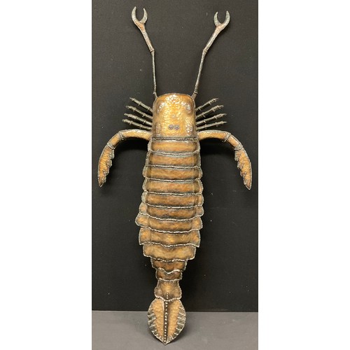 228 - Interior Design and Furnishing - a large patinated steel model, of a lobster, 127cm long