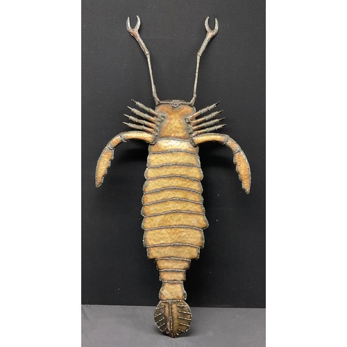 228 - Interior Design and Furnishing - a large patinated steel model, of a lobster, 127cm long