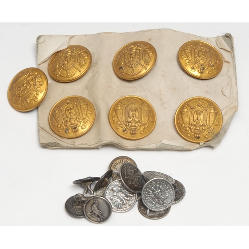 457 - A set of nine French gilt metal livery or uniform buttons, 3cm diam, 19th/early 20th century; a set ... 