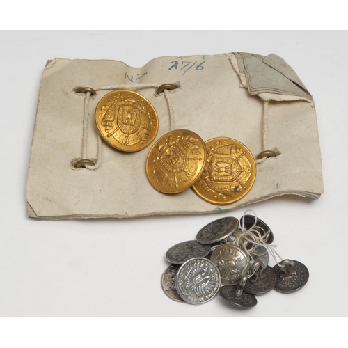 457 - A set of nine French gilt metal livery or uniform buttons, 3cm diam, 19th/early 20th century; a set ... 