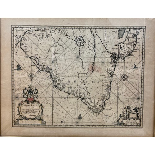 906 - After Johannes Blaeu, a map,  Brasilia [Brazil], 45cm x 57cm overall; others, Nova Belgicaet Anglia ... 