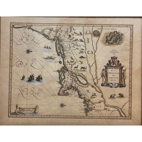 906 - After Johannes Blaeu, a map,  Brasilia [Brazil], 45cm x 57cm overall; others, Nova Belgicaet Anglia ... 