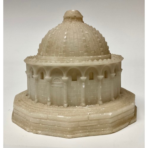 337 - A Grand Tour alabaster architectural model, of a rotunda, 9.5cm diam