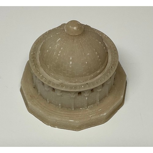 337 - A Grand Tour alabaster architectural model, of a rotunda, 9.5cm diam