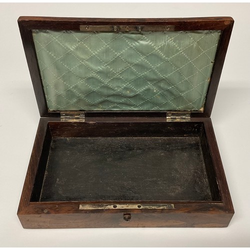 173 - A 19th century rosewood and cut-steel pique rectangular box, hinged cover with a  broad border of pi... 