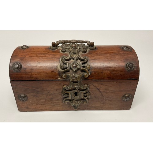 31 - A 19th century bronze mounted rosewood domed rectangular casket, hinged cover with swing handle, 13c... 