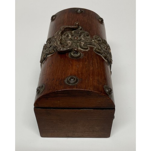 31 - A 19th century bronze mounted rosewood domed rectangular casket, hinged cover with swing handle, 13c... 