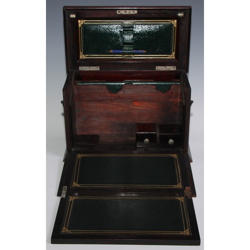 174 - A 19th century rosewood and marquetry table-top writing cabinet, hinged cover and fall front enclosi... 