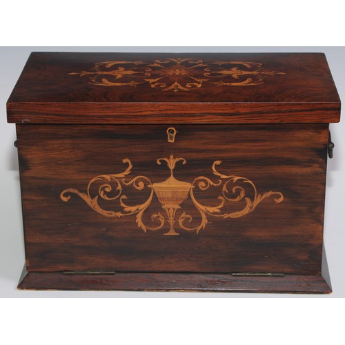 174 - A 19th century rosewood and marquetry table-top writing cabinet, hinged cover and fall front enclosi... 