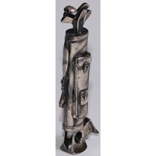 461 - A silver plated novelty cigar cutter, as a golf bag and clubs, 14cm long