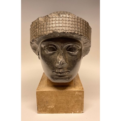 195 - A museum type composition model, the head of Hammurabi, after the ancient Babylonian, 38cm high