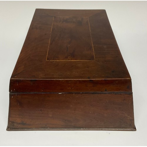 276 - A 19th century yew and arbutus wood pylon shaped box, probably Irish Killarney, inlaid with boxwood ... 