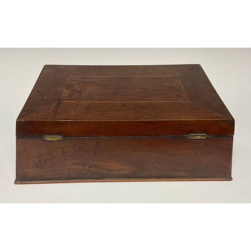 276 - A 19th century yew and arbutus wood pylon shaped box, probably Irish Killarney, inlaid with boxwood ... 