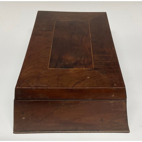 276 - A 19th century yew and arbutus wood pylon shaped box, probably Irish Killarney, inlaid with boxwood ... 