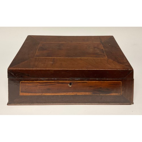 276 - A 19th century yew and arbutus wood pylon shaped box, probably Irish Killarney, inlaid with boxwood ... 