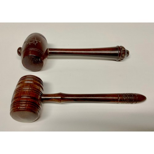 331 - A George/William IV turned rosewood auctioneer's gavel, 20cm long, c.1830; another, lotus terminal, ... 