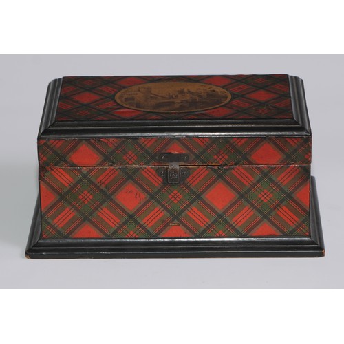 247 - Treen - a Scottish tartan ware rectangular box, hinged cover transfer printed with a named view of C... 