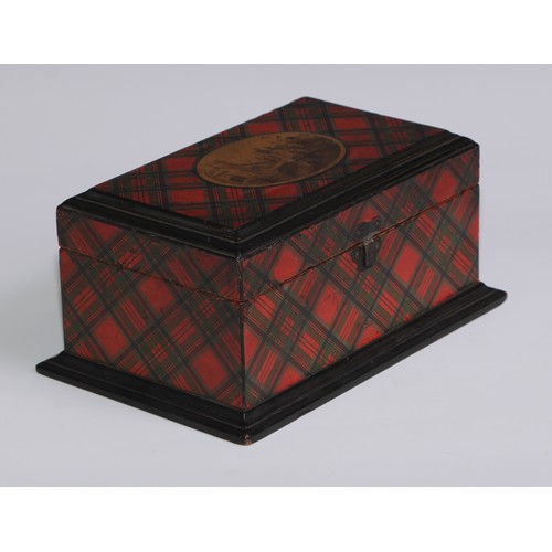 247 - Treen - a Scottish tartan ware rectangular box, hinged cover transfer printed with a named view of C... 