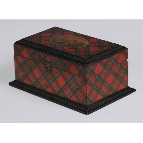 247 - Treen - a Scottish tartan ware rectangular box, hinged cover transfer printed with a named view of C... 