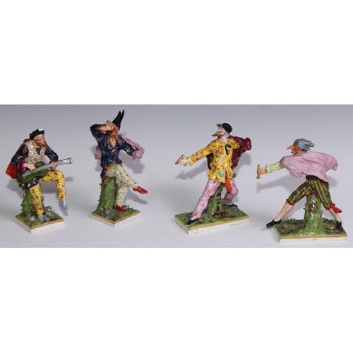 455 - A set of four Continental porcelain figures, probably Sampson Paris, from the commedia dell'arte, th... 