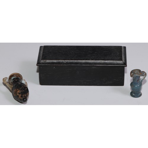 463 - A small glass amphora, 6.5cm long; another; ebony box