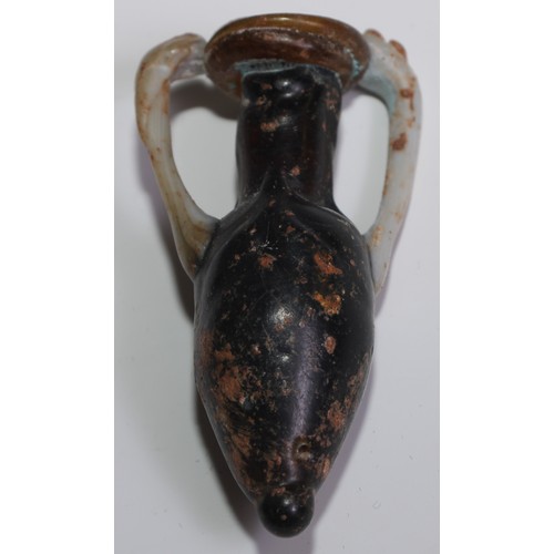 463 - A small glass amphora, 6.5cm long; another; ebony box