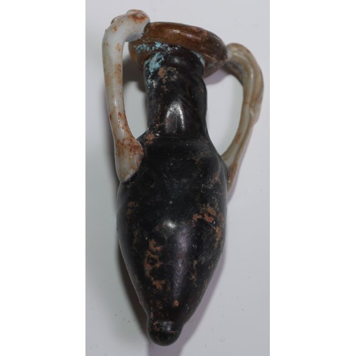 463 - A small glass amphora, 6.5cm long; another; ebony box