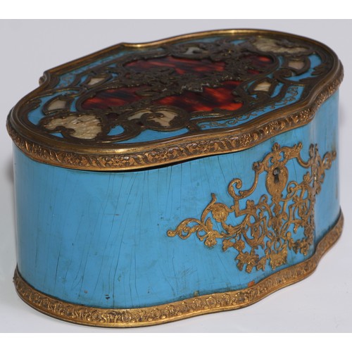 47 - A 19th century French gilt brass mounted tortoiseshell and 'boulle' shaped serpentine casket, the hi... 