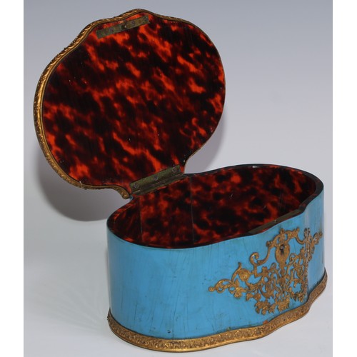 47 - A 19th century French gilt brass mounted tortoiseshell and 'boulle' shaped serpentine casket, the hi... 