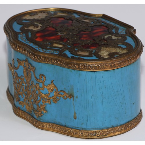 47 - A 19th century French gilt brass mounted tortoiseshell and 'boulle' shaped serpentine casket, the hi... 