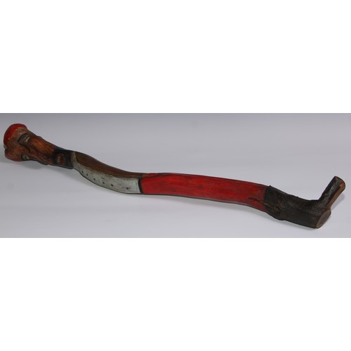 158 - Folk Art - a substantial thorn wood walking stick or cudgel, painted in polychrome as the head of a ... 