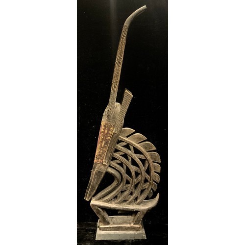 719 - Tribal Art - a Bamana Chiwara antelope headdress, 122cm high, Mali, West Africa, collector's display... 