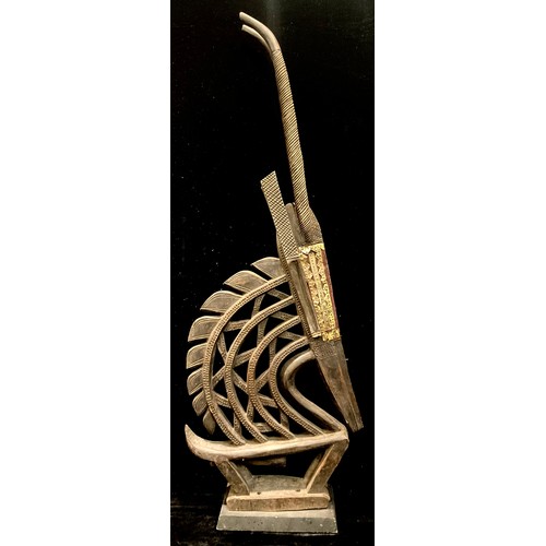 719 - Tribal Art - a Bamana Chiwara antelope headdress, 122cm high, Mali, West Africa, collector's display... 