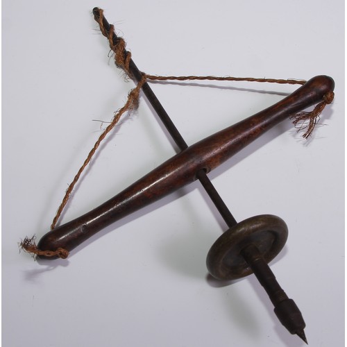 133 - A jeweller's bow drill, turned fruitwood beam, 33cm long overall, early 20th century