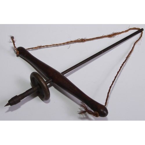 133 - A jeweller's bow drill, turned fruitwood beam, 33cm long overall, early 20th century