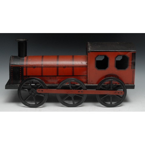 279 - A Brimtoy Brand tinplate carpet train 0-6-0 tank locomotive, numbered 341, 42cm long