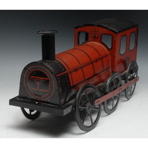 279 - A Brimtoy Brand tinplate carpet train 0-6-0 tank locomotive, numbered 341, 42cm long