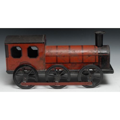 279 - A Brimtoy Brand tinplate carpet train 0-6-0 tank locomotive, numbered 341, 42cm long