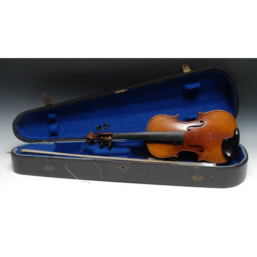 206 - A violin, the two-piece back 31cm long excluding button, paper Stradivarius label, ebonised tuning p... 