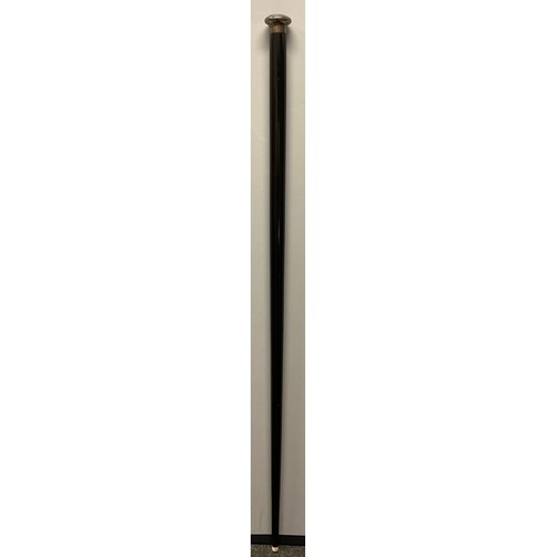 27 - A George V silver and guilloche enamel topped dancing cane, ebonised shaft, 113cm long, London 1924