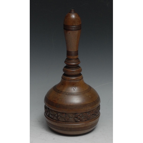 245 - Treen - a 19th century turned rosewood mallet, carved with a band of fruiting laurel, 25cm long, c.1... 